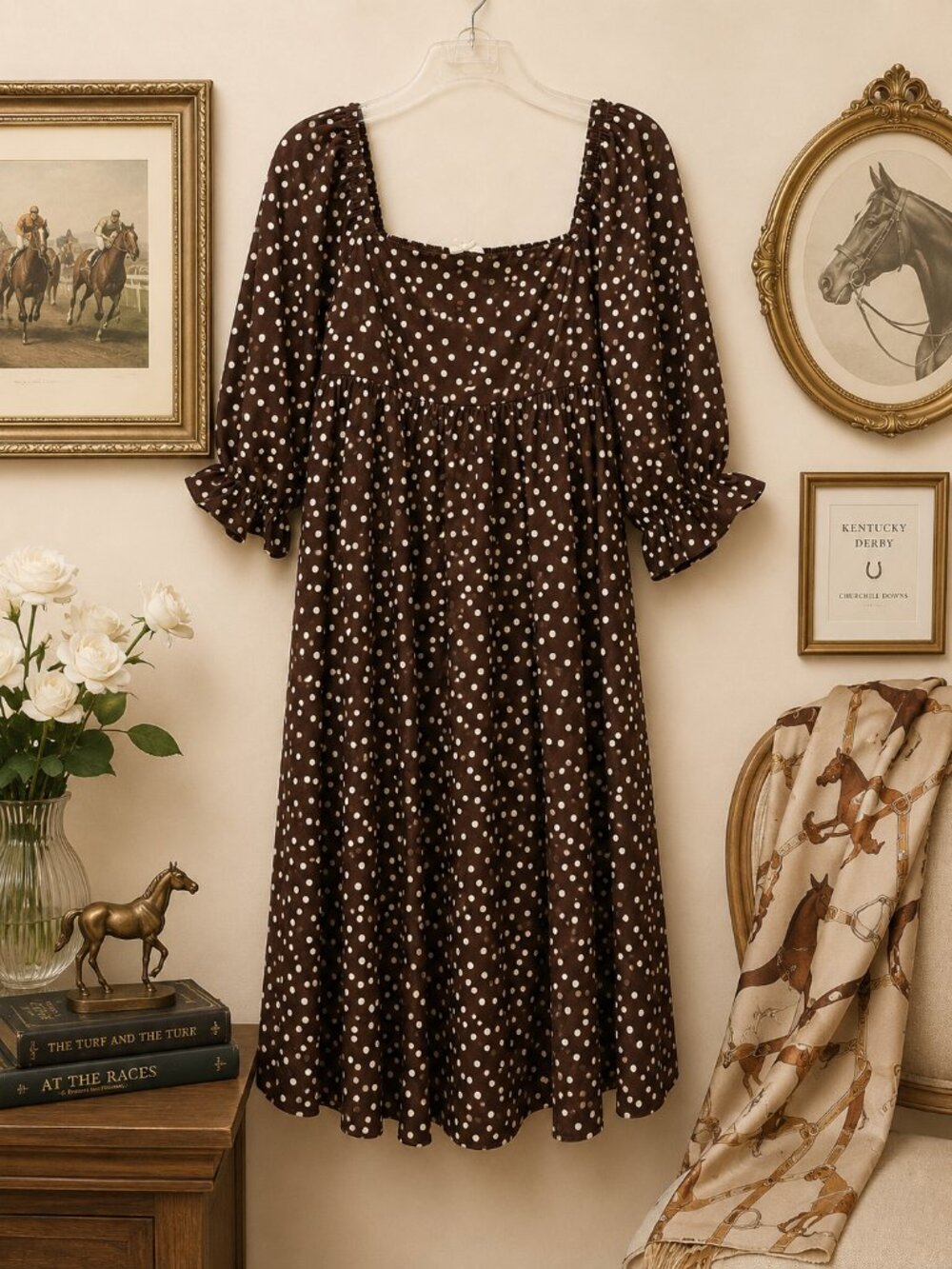 Entro Brown and White Polk-a-Dot Dress Sz Small